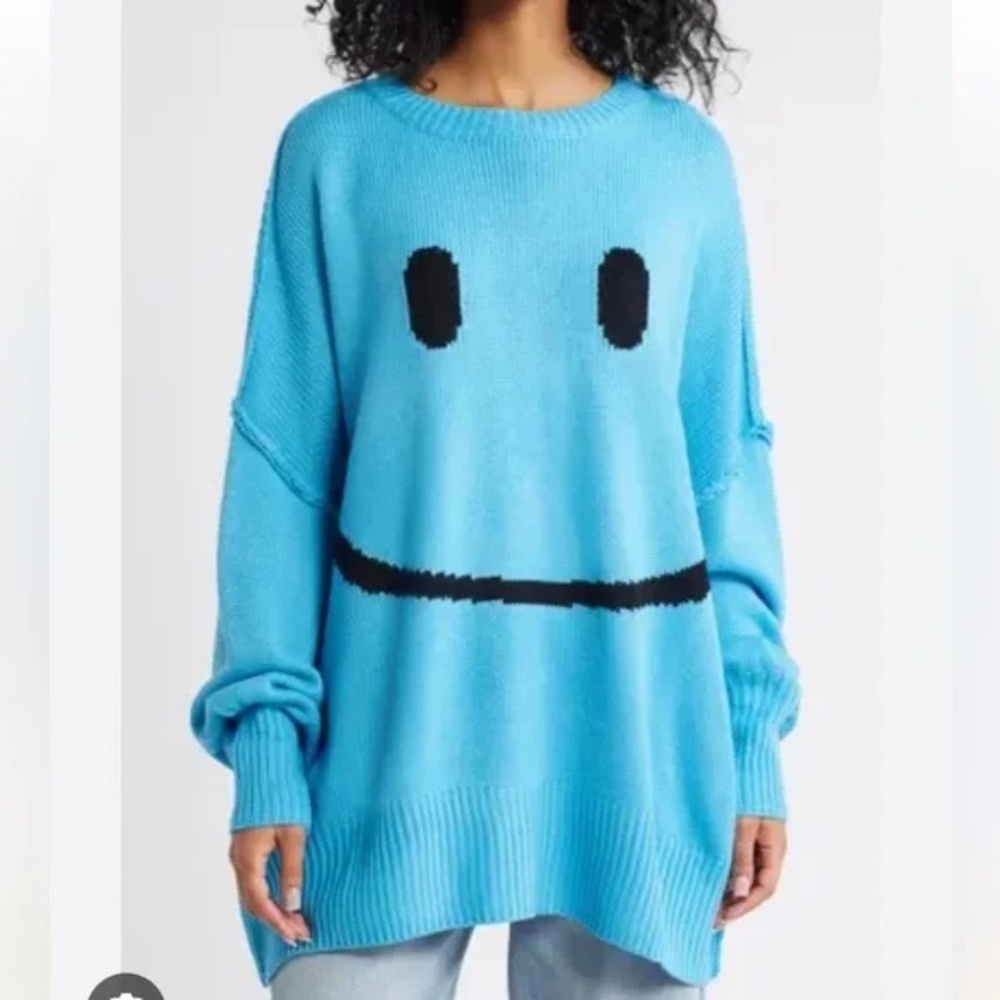 Dressed in LALA Serotonin Smile Oversized Sweater in Blue L/XL
